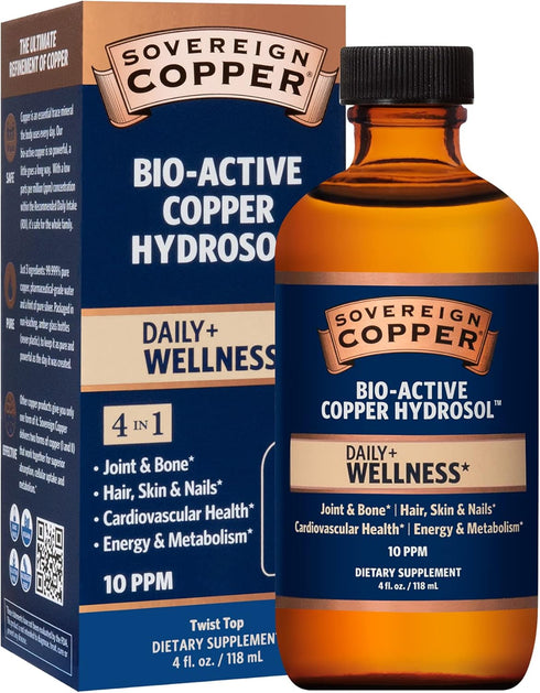 Bio-Active Copper Hydrosol, Daily+ 4-in-1 Wellness Supplement for Joint, Bone, Hair, Skin, Nails & Energy Support