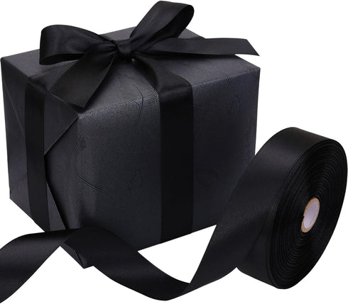 1 inch Black Satin Ribbon, 50 Yards Solid Fabric Roll for Wedding Invitations, Gift Wrapping, Party Decorations