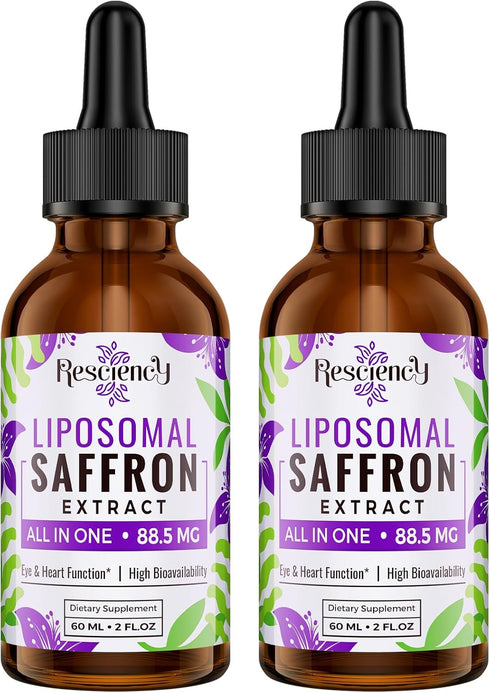 Saffron Supplements - 88.5 mg Saffron Extract Liposomal Drops for Mood, Energy, Vision & Focus with Ashwagandha,