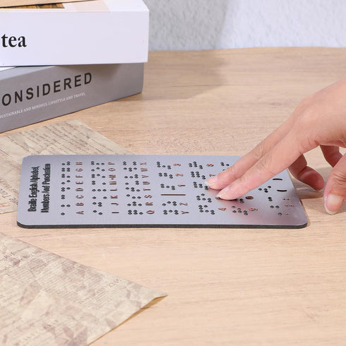 Larrel Braille Alphabet Board, Aluminum Letter Fingerboard Portable Carved Dots Numbers Board Braille Gifts Alphabet