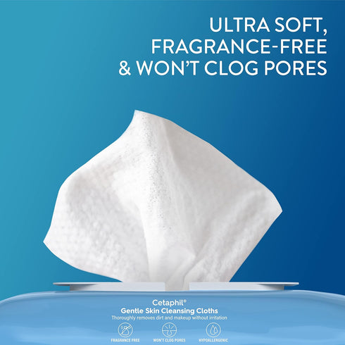 Cetaphil Face and Body Wipes, Gentle Cleansing Cloths, 25 Count (Pack of 3) for Sensitive Skin