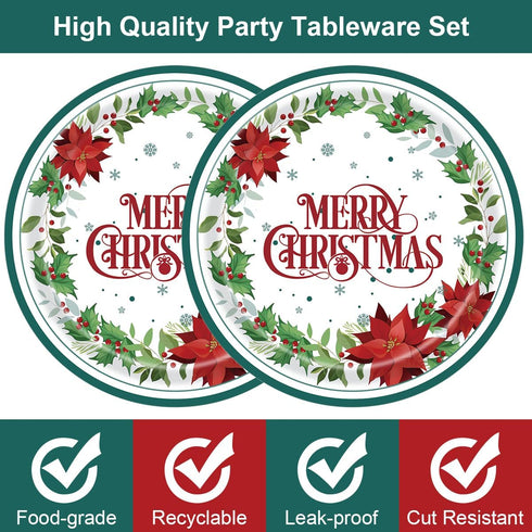SHEPAILAI 25 25Pcs) Christmas Paper Plates Disposable Plates Holly leaf Dinner Tableware Kit Serve Guests Xmas Dessert
