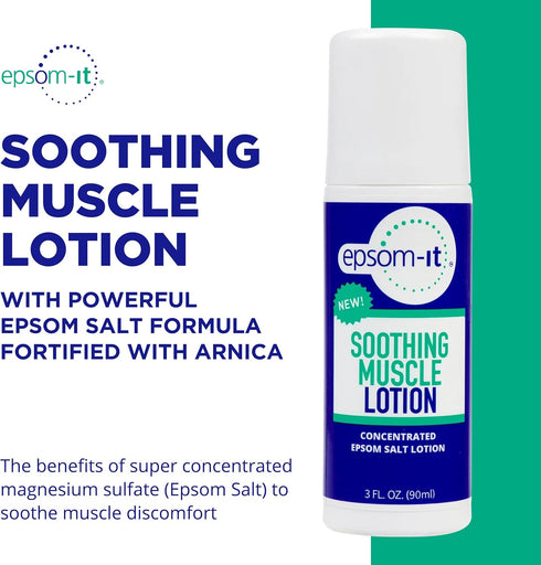 EPSOM-IT Soothing Muscle Lotion - Roll On Epsom Salt Lotion with Arnica for Muscle Aches, Stiffness, Leg Cramps,