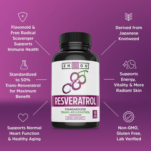Zhou Resveratrol Supplement, Healthy Aging, Immune System & Heart Health Support, 30 Servings