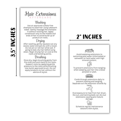 Hair Extension Aftercare Care Instruction Card | 50 pk 2x3.5 inches Do s and Don ts of Extensions Supplies Cosmetologist Human Hair Synthetic Hair Extensions How to Care For Client Card