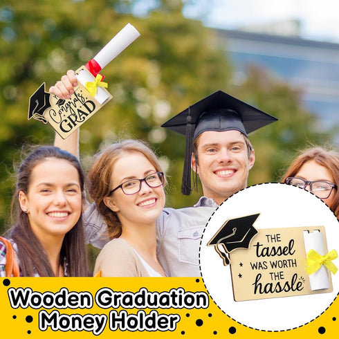 MotiMind 12 Set 2026 12 2026 Graduation Money Holder for Cash Graduation Gifts with Ribbons Wooden Grad Money Holder
