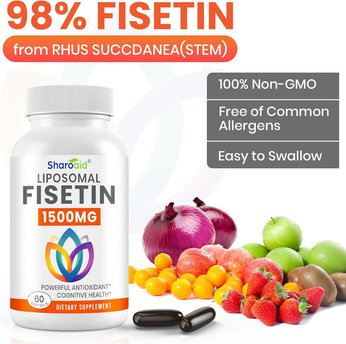 1500mg Fisetin Supplements, Powerful Absorption with Liposomal Delivery, 60 Softgels for Adults