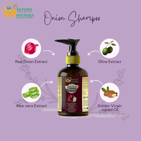 Onion Shampoo for Hair Growth by Herbs Botanica – 6.76 fl oz – Caffeine, Curry Leaf & Indian Alkanet Root – Controls