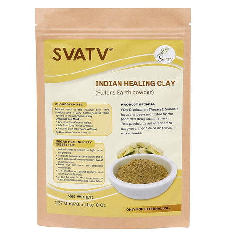 SVATV Fuller's Earth Powder | Multani Mitti | Indian Healing Clay for Deep Skin Pore Purifying Face Mask - 227g