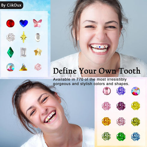 CiikDux DIY Tooth Gems Kit, Tooth Jewelry Gems Kit with 770 Crystals in 12 Shapes, Teeth Jewelry Starter Kit