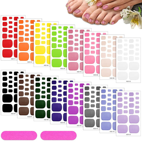 Maitys 352 Pieces 16 Sheets Toenail Polish Stickers - Adhesive Toe Nail Wraps with 2 Pieces Nail Files, Vibrant Color