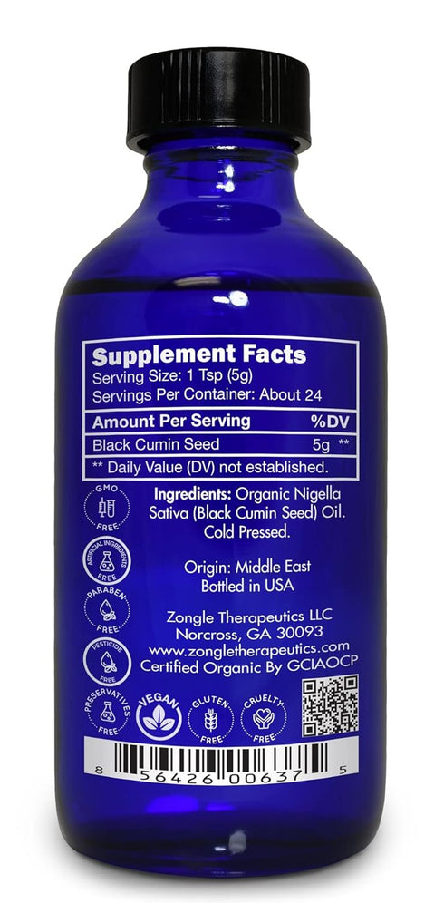 Immune 100% 4 OZ Organic, Black Seed Oil, Cold Pressed, for Hair, Face, Support Pure, Black Seed Oil, by Zongle