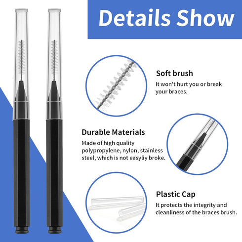 Interdental Brush Set, 100Pcs Soft Braces Brushes, 40Pcs Tooth Flossing Heads, 60pcs Disposable Flossers (Black)