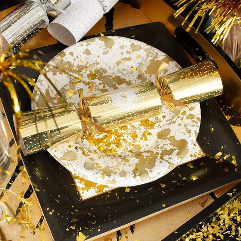 Pack 8 Caspari Splatterware Paper Dinner Plates in Gold