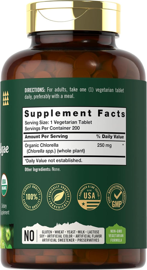 Carlyle Chlorella Blue Green Algae 250mg | 200 Tablets | Vegetarian, Non-GMO, Gluten Free Supplement | Tahoe Naturals