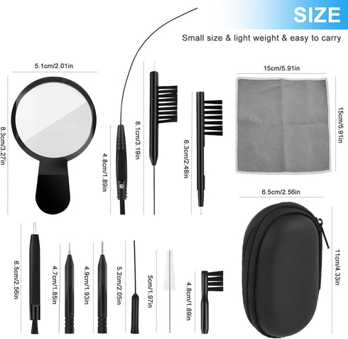 WXJ13 Hearing Aid Cleaning Kit, 13 Pieces, Includes Nylon Brushes, Magnifier, Ventilation Rod, Screwdriver, Case for Headphones, Earplugs, Mobile Phone Charging Holes by WXJ13