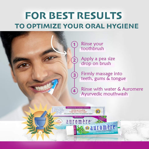 Auromere Ayurvedic Herbal Toothpaste, Mint Free - Vegan, Natural, Non GMO, Fluoride Free, Gluten Free, with Neem &
