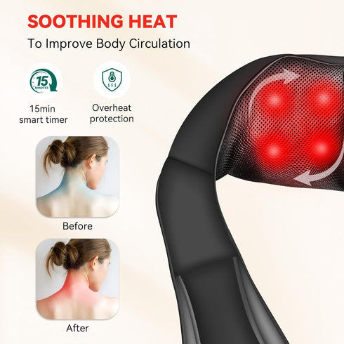 Snailax Cordless Massager - Shiatsu Neck and Shoulder Massager with Heat, FSA Eligible, Portable, Lumbar, Back Electric