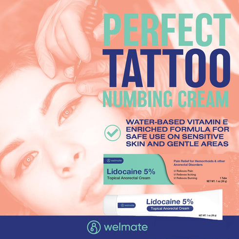 WELMATE 5% Lidocaine Numbing Cream - Maximum Strength Topical Anesthetic for Pain Relief (1 Oz)