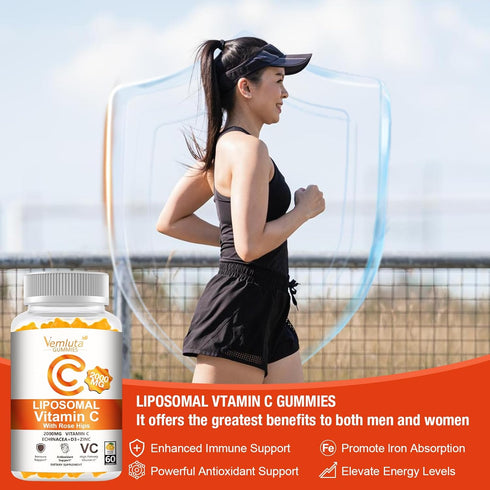 Vemluta 2 Pack 2000mg Gummies D3 5000IU,Elderberry Immune,Antioxidant 120Count Liposomal Vitamin C Complex Rose Hips