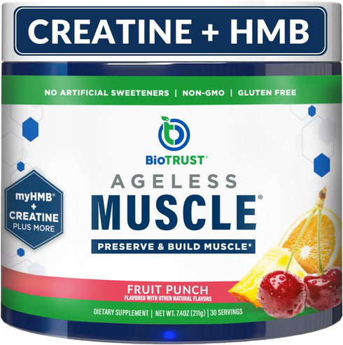 BioTrust Ageless Muscle Builder - Creatine HMB Powder with Vitamin D3 & Betaine, 30 Servings