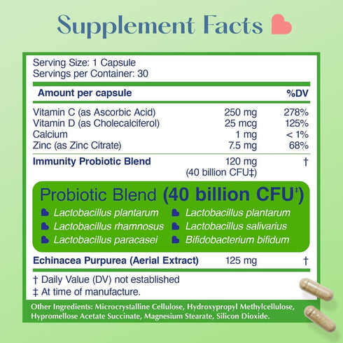LOVEBUG Immune Support Daily Probiotics for Women - 40 Billion CFU, Lactobacillus Probiotic Supplement with Vitamins,