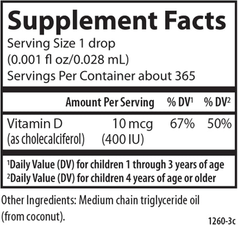 Carlson Kid's Super Daily D3 - Kids Vitamin D Drops, 400 IU (10 mcg) per Drop, Heart & Immune Health, Vegetarian,