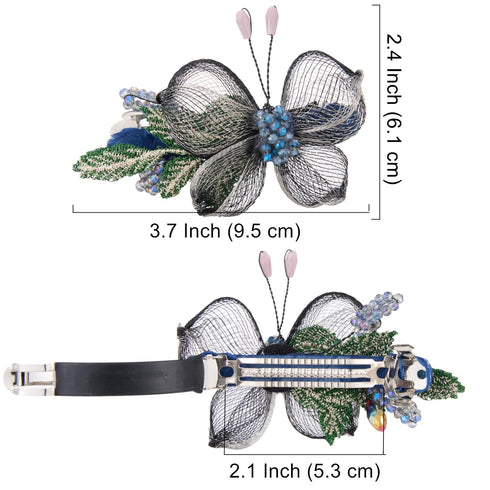 Womens Hair Barrettes Copper Wire Bride Hair Clips Butterfly Wedding Head Piece Flower Hair Jaw Clamp Hairpin Crystal Hair Accessories for Women and Girls (2 Pack)