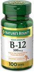 Nature's Bounty Vitamin B12, 500mcg, 100 Quick Dissolve Tablets for Energy Metabolism and Nervous System Health