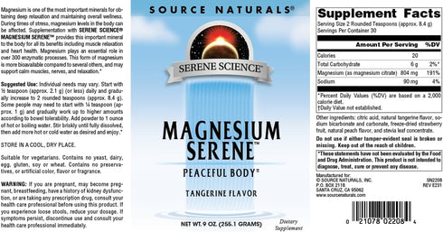 Source Naturals Serene Science Magnesium Serene, Tangerine Flavored, Peaceful Body*, 9 Ounce Powder