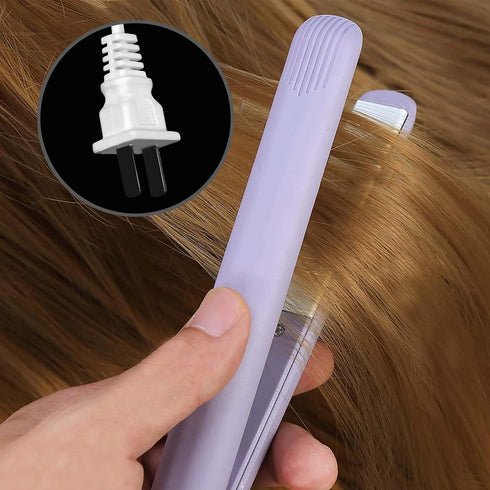 Mini Hair Straightener 2 in 1, Ceramic Tourmaline Flat Iron for Straight and Curly Hair - Purple