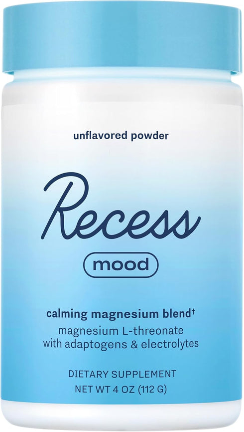 Recess Mood Powder - Unflavored 28 Serving Tub - Calming Magnesium L-Threonate Blend with Passion Flower, L-Theanine,