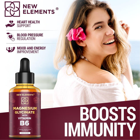 Liquid Magnesium Glycinate Drops with Vitamin B6 - 500mg Magnesium & 100mg Vitamin B6 | Non-GMO, Gluten-Free | Stress