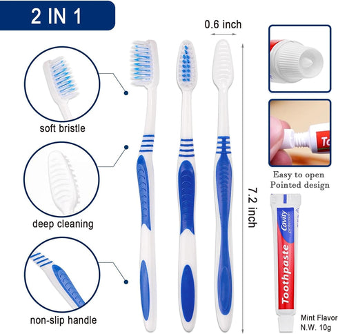 25 Pack Disposable Toothbrushes with 10g Travel Toothpaste, Single Use Manual Kit for Adults Guests (5 Colors)