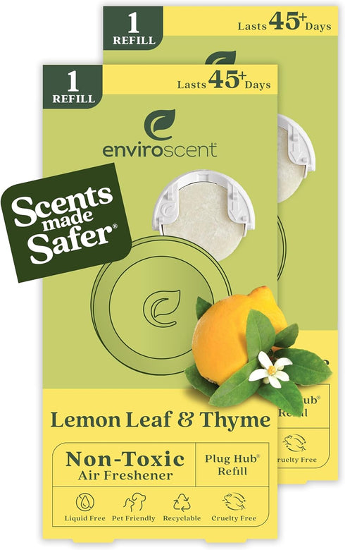 Enviroscent Non-Toxic Air Freshener Refills - Lemon Leaf & Thyme, Plug-in for Home, Lasts Over 90 Days, 2 Liquid Pods