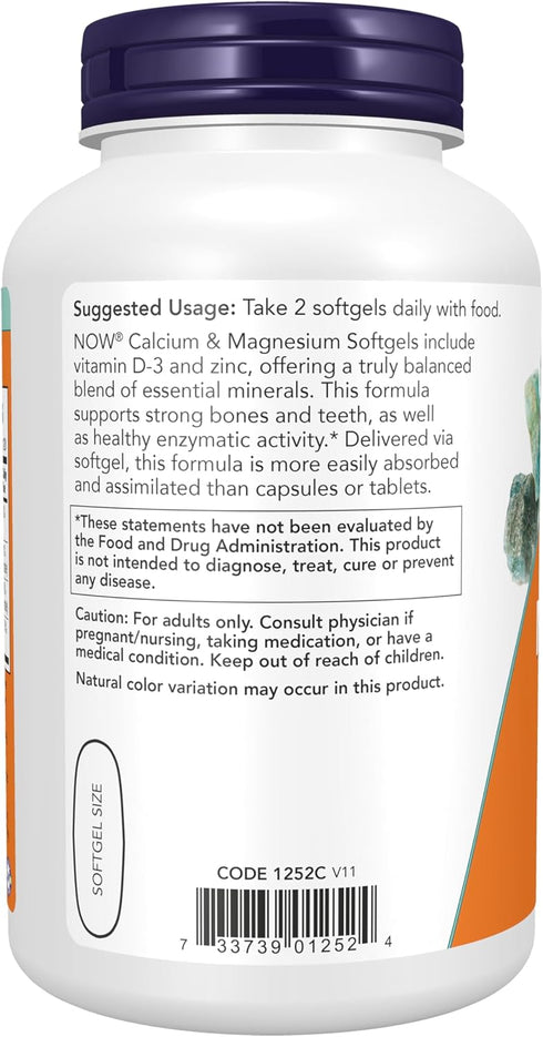 NOW Supplements, Calcium & Magnesium with Vitamin D-3 and Zinc, Supports Bone Health*, 120 Softgels