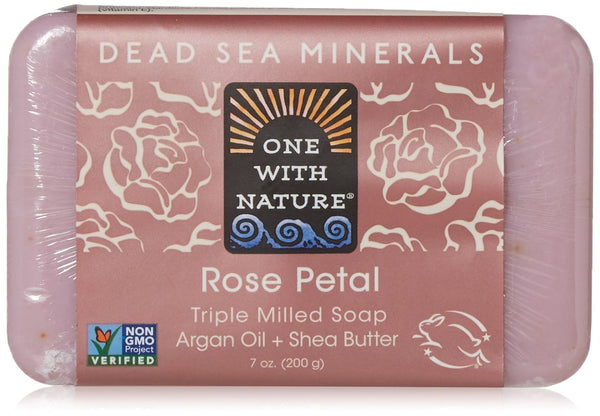 One With Nature Dead Sea Mineral Rose Petal Soap, 7 oz