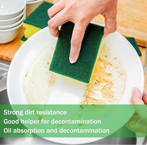 Eco Non-Scratch Sponges, Scrub Pads for Kitchen and Dish Cleaning, 12 Scrubbing Sponges + Draining Rack
