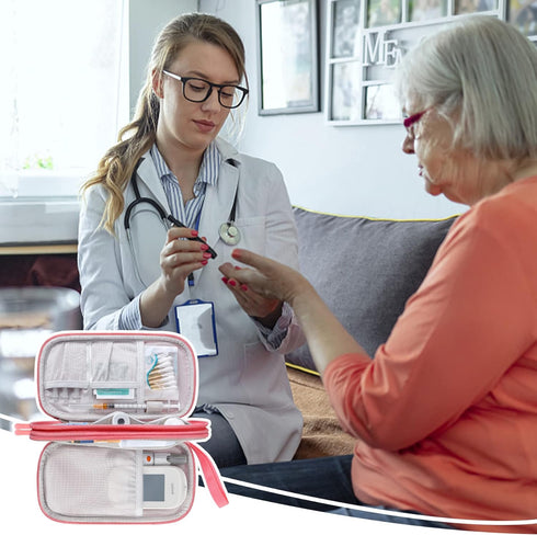 Diabetic Supplies Storage Bag, Portable Case for Glucose Meter and Insulin Pen, Pink