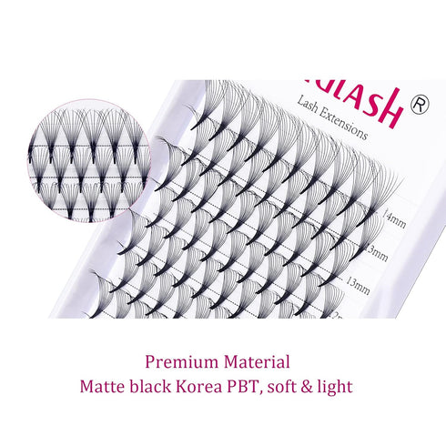 Lash Extension 10D 0.07 Premade Fans, Eyelash Extensions D Curl Mix Tray, Volume Short Stem (8-14mm Mix)