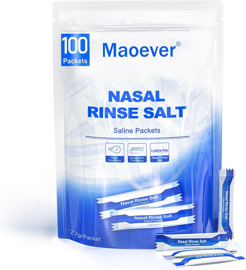 Neti Pot Salt Packets - 100 Individually Wrapped Saline Packets for Nasal