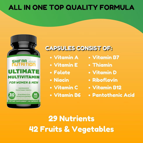 Halal Multivitamins for Women, Men & Adults, 30 Servings, Iron, Vitamins A, B6, B12, C, D3, E, Zinc & More
