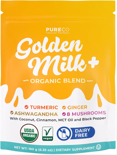 Golden Milk Powder Organic Blend - Adaptogenic Turmeric Latte with Ginger Ashwagandha