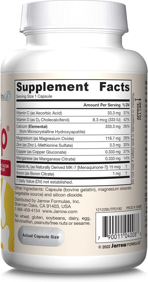 Jarrow Formulas BoneUp Three Per Day - 180 Capsules for Bone Support with Vitamin D3, K2 & 1000 mg Calcium
