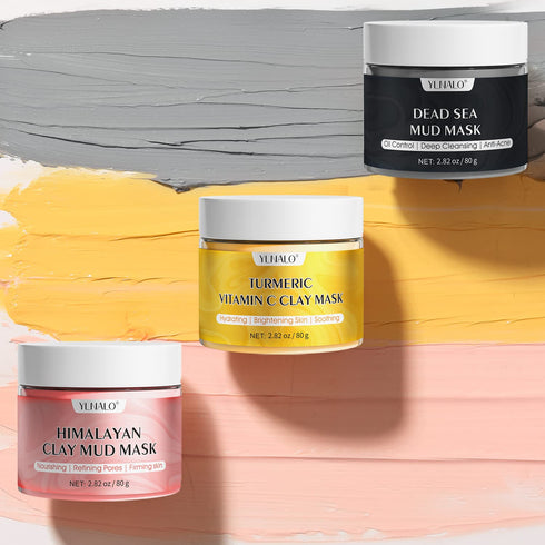 Turmeric Vitamin C Clay Mask, Dead Sea Mud Mask, and Himalayan Clay Mask for Deep Pore Cleansing, Reduce Blackheads and