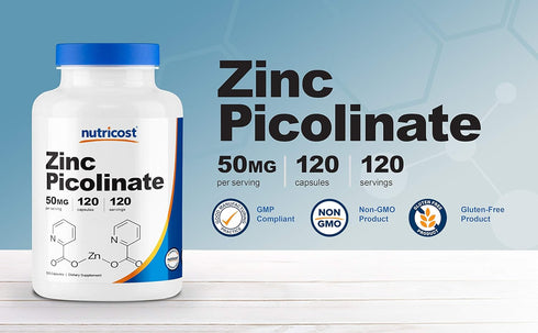 Nutricost Zinc Picolinate 50mg, 120 Vegetarian Capsules - Gluten Free, Non-GMO