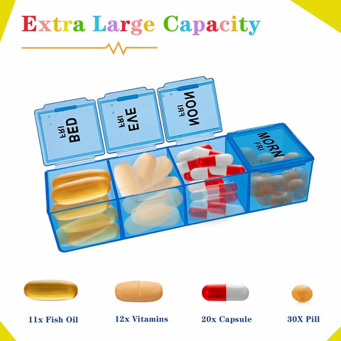 ZVZM 4 7 28 Weekly Pill Organizer Times a Day, Large Medicine Organizer, Pill Box Day Compartment, Portable Travel Pill