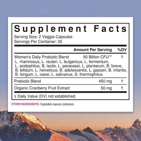 NewRhythm Women's Probiotics, Organic Cranberry for Feminine Health, 50 Billion CFU 18 Strains, Probiotics with Prebiotics, No Refrigeration Needed, 60 Vegan Capsules