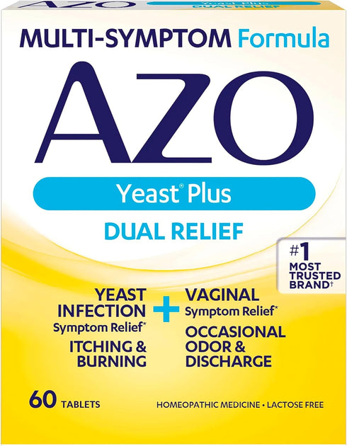 AZO Yeast Plus Dual Relief Tablets, FSA/HSA Eligible, 60 Count, Yeast Infection and Vaginal Symptom Relief