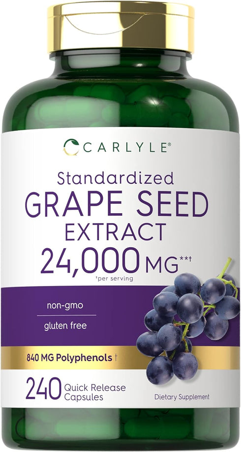 Carlyle Grape Seed Extract 24,000 mg Equivalent, 240 Capsules, Maximum Strength Standardized Extract